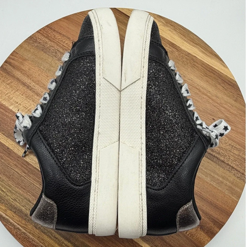 Art Class Girls Size 2 Black Glitter Star Sneakers Low Top Lace Up Shoes  0579